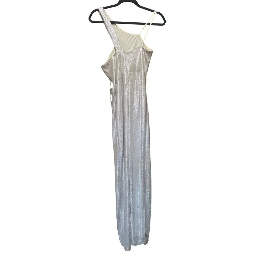 Aidan Mattox Metallic One Shoulder Gown Formal Slit Dress Size 8 NWT
